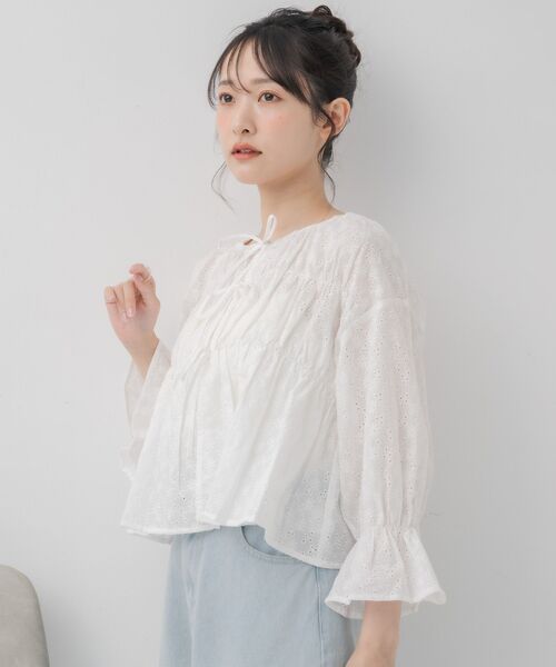 RETRO GIRL（レトロガール）の「アソート前リボンBL（シャツ/ブラウス・レディース・オフホワイト/ナチュラル/ブルー/オレンジ・FREE）」の19枚目の写真