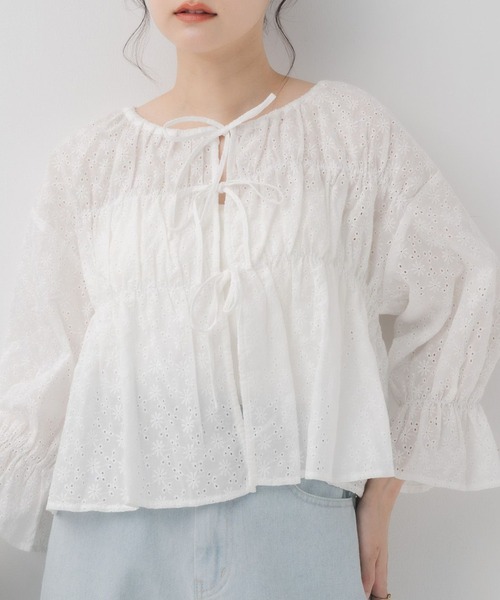 RETRO GIRL（レトロガール）の「アソート前リボンBL（シャツ/ブラウス・レディース・オフホワイト/ナチュラル/ブルー/オレンジ・FREE）」の2枚目の写真