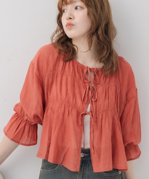 RETRO GIRL（レトロガール）の「アソート前リボンBL（シャツ/ブラウス・レディース・オフホワイト/ナチュラル/ブルー/オレンジ・FREE）」の4枚目の写真