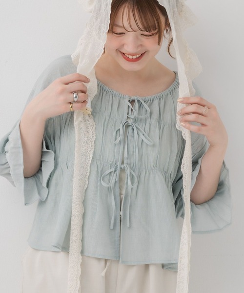 RETRO GIRL（レトロガール）の「アソート前リボンBL（シャツ/ブラウス・レディース・オフホワイト/ナチュラル/ブルー/オレンジ・FREE）」の3枚目の写真