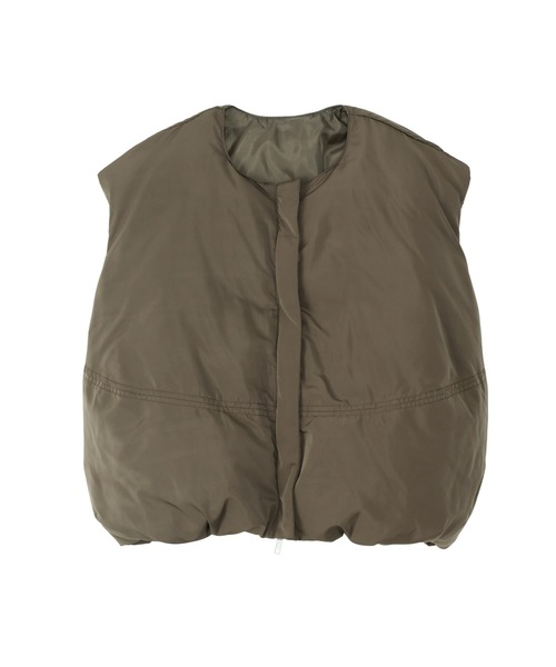 Eclat one（エクラワン）の「【Eclat one】ノーカラーショート丈 フロントジップ 中綿ベスト（ダウンベスト・レディース・ブラウン/ブラック/グレイッシュベージュ・FREE）」の7枚目の写真