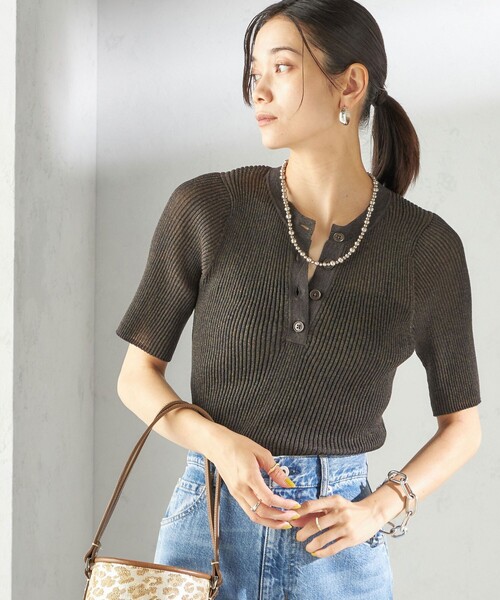 SHIPS(シップス)の「〈手洗い可能〉ラミー混 シアー ヘンリー ネック ニット(ニット/セーター・レディース・ブラウン/ブルー/オフホワイト・ONE SIZE)」の3枚目の写真