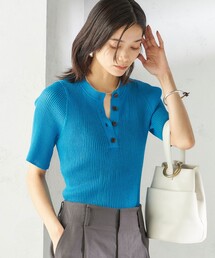 〈手洗い可能〉ラミー混 シアー ヘンリー ネック ニット