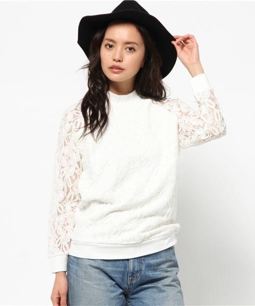 MOUSSY(マウジー)の「LACE H/N TOPS J(Tシャツ/カットソー・レディース・カーキ/ブラック/オフホワイト・FREE)」の2枚目の写真