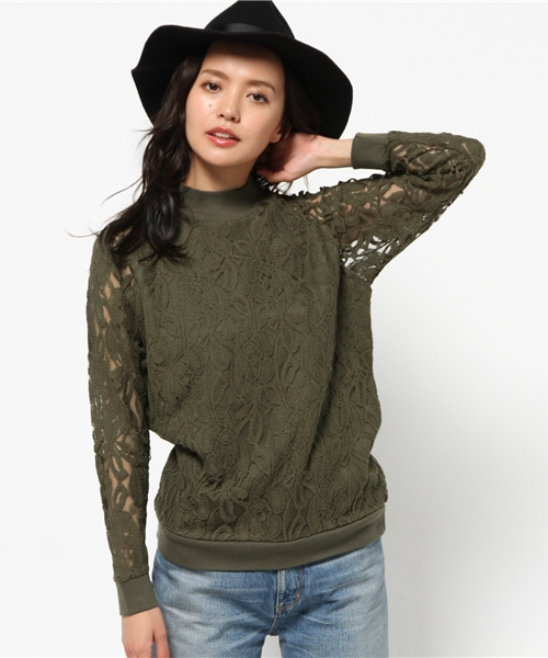 MOUSSY(マウジー)の「LACE H/N TOPS J(Tシャツ/カットソー・レディース・カーキ/ブラック/オフホワイト・FREE)」の1枚目の写真