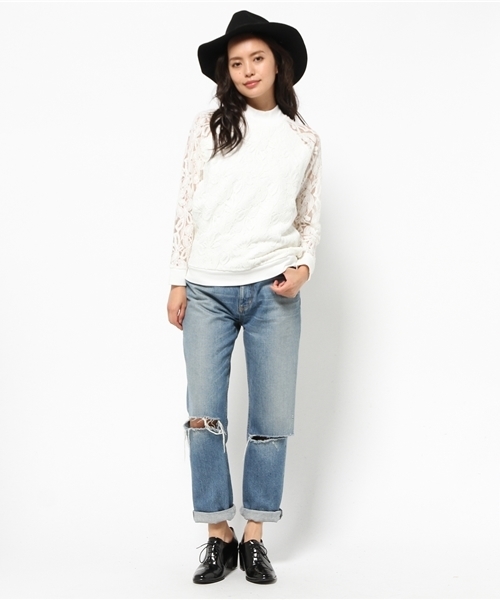 MOUSSY(マウジー)の「LACE H/N TOPS J(Tシャツ/カットソー・レディース・カーキ/ブラック/オフホワイト・FREE)」の7枚目の写真