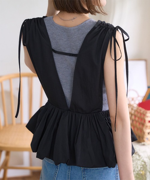 KOBE LETTUCE（コウベレタス）の「バルーンペプラムビスチェトップス（ベスト・レディース・アイボリー系/ブラック/ネイビー・M）」の5枚目の写真