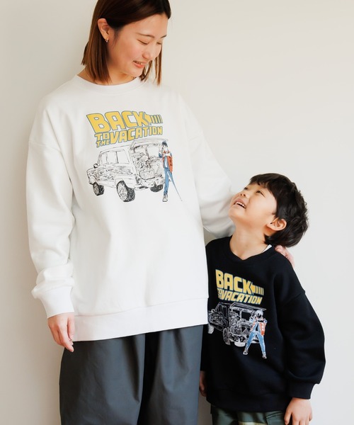 MAKE YOUR DAY(メイクユアデイ)の「パロディファミリー裏毛トレーナー■パパサイズ(スウェット・メンズ・ブラック/オフホワイト・M/L)」の1枚目の写真