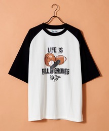 ヴィンテージライク オールドグラフィックデザイン ラグラン プリントTシャツ ロゴ イラスト