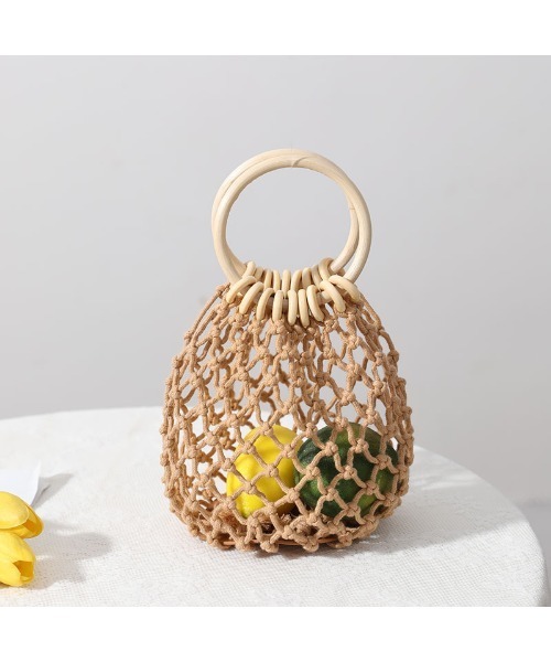 Ritzy(リッツィー)の「ウッド調ハンドル かごバック ハンドバッグ(ハンドバッグ・レディース・ブラウン/ホワイト・FREE)」の4枚目の写真