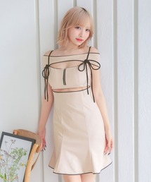 新品 ティカ ドレス デコルテカットハイネックレーススリーブタイトロングドレス
