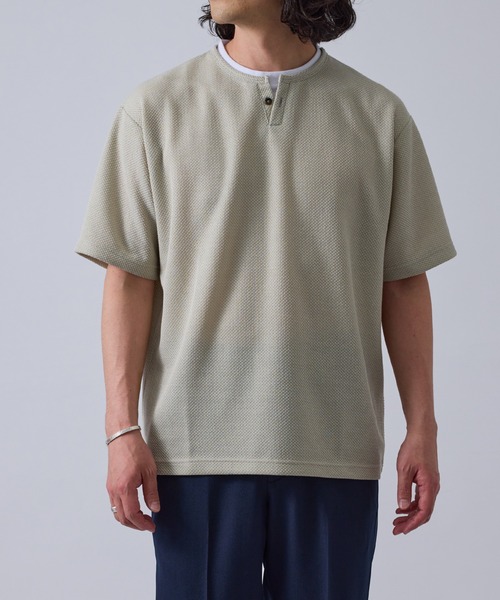 j.n.r.d(ジェー・エヌ・アール・ディー)の「j.n.r.d/変形鹿の子キーヘンリープルオーバー(Tシャツ/カットソー・メンズ・ライトグリーン/ブラック・L/LL/M/S)」の2枚目の写真