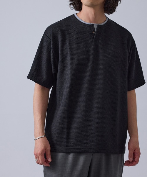 j.n.r.d(ジェー・エヌ・アール・ディー)の「j.n.r.d/変形鹿の子キーヘンリープルオーバー(Tシャツ/カットソー・メンズ・ライトグリーン/ブラック・L/LL/M/S)」の4枚目の写真