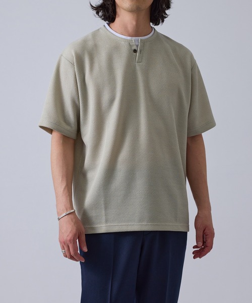 j.n.r.d(ジェー・エヌ・アール・ディー)の「j.n.r.d/変形鹿の子キーヘンリープルオーバー(Tシャツ/カットソー・メンズ・ライトグリーン/ブラック・L/LL/M/S)」の3枚目の写真