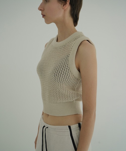 CLANE（クラネ）の「3D RIB MESH KNIT TOPS（その他トップス・レディース・ブラック/アイボリー・2/1）」の2枚目の写真
