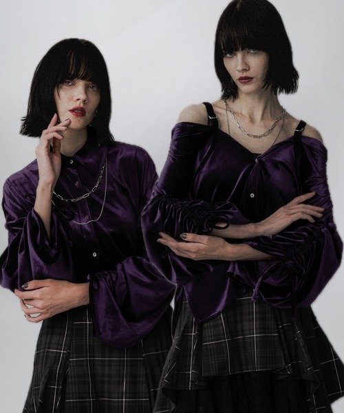 HARE(ハレ)の「2WAYイソザイオフショルシャツ(HARE)(シャツ/ブラウス・レディース・ストライプ/ブラック/ライトブルー/ホワイト/ブラック系その他/パープル・FREE)」の6枚目の写真