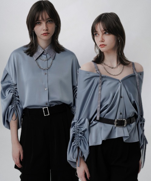 HARE(ハレ)の「2WAYイソザイオフショルシャツ(HARE)(シャツ/ブラウス・レディース・ストライプ/ブラック/ライトブルー/ホワイト/ブラック系その他/パープル・FREE)」の5枚目の写真