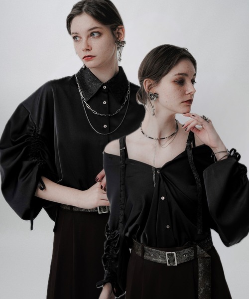 HARE(ハレ)の「2WAYイソザイオフショルシャツ(HARE)(シャツ/ブラウス・レディース・ストライプ/ブラック/ライトブルー/ホワイト/ブラック系その他/パープル・FREE)」の3枚目の写真