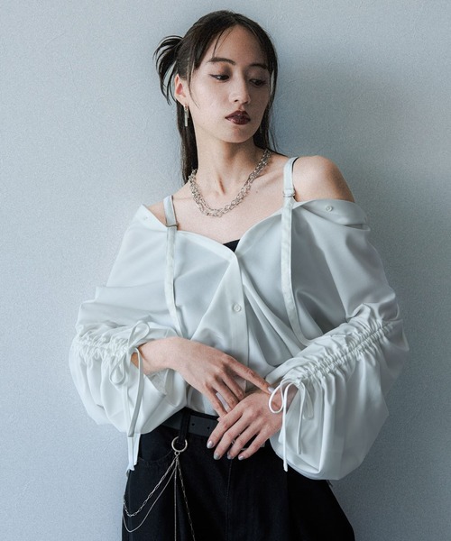 HARE(ハレ)の「2WAYイソザイオフショルシャツ(HARE)(シャツ/ブラウス・レディース・ストライプ/ブラック/ライトブルー/ホワイト/ブラック系その他/パープル・FREE)」の8枚目の写真