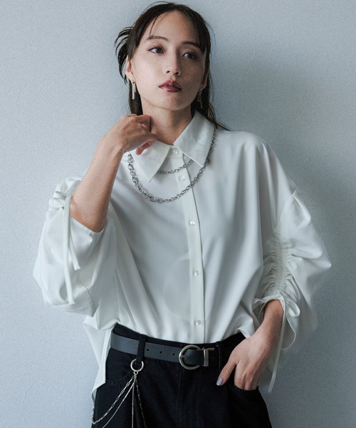 HARE(ハレ)の「2WAYイソザイオフショルシャツ(HARE)(シャツ/ブラウス・レディース・ストライプ/ブラック/ライトブルー/ホワイト/ブラック系その他/パープル・FREE)」の9枚目の写真