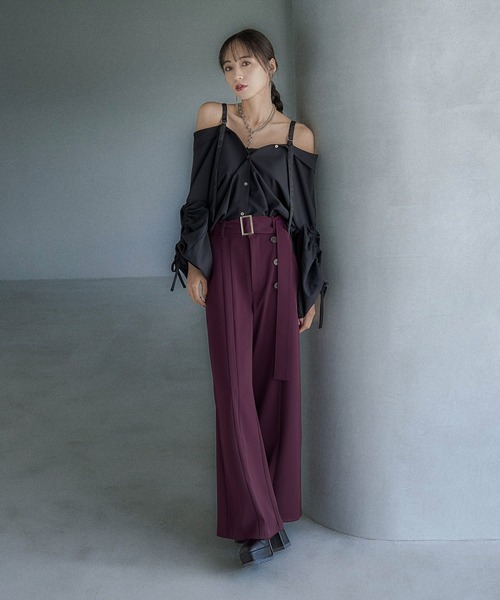 HARE(ハレ)の「2WAYイソザイオフショルシャツ(HARE)(シャツ/ブラウス・レディース・ストライプ/ブラック/ライトブルー/ホワイト/ブラック系その他/パープル・FREE)」の14枚目の写真