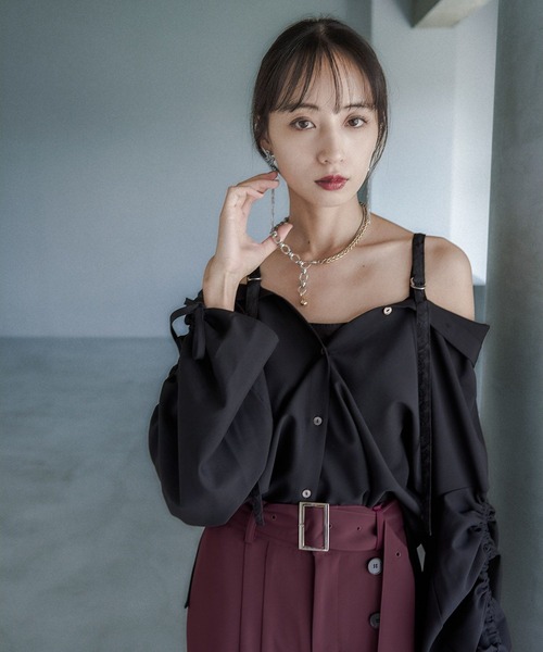 HARE(ハレ)の「2WAYイソザイオフショルシャツ(HARE)(シャツ/ブラウス・レディース・ストライプ/ブラック/ライトブルー/ホワイト/ブラック系その他/パープル・FREE)」の19枚目の写真