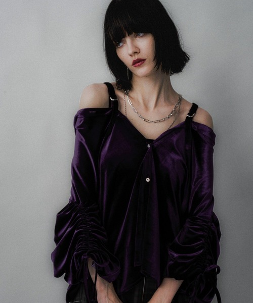 HARE(ハレ)の「2WAYイソザイオフショルシャツ(HARE)(シャツ/ブラウス・レディース・ストライプ/ブラック/ライトブルー/ホワイト/ブラック系その他/パープル・FREE)」の21枚目の写真