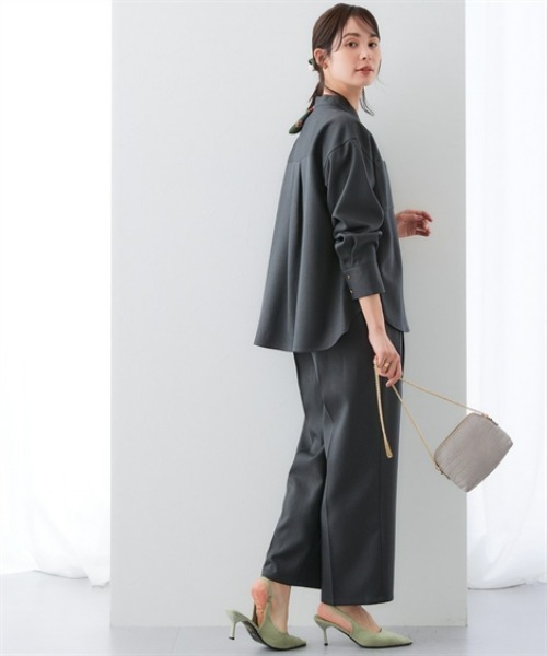 7days Life Styling(セブンデイズライフスタイリング)の「ウール調 バンドカラーシャツ (洗濯機OK)(シャツ/ブラウス・レディース・チャコール/チェック・3L/LL/L/M)」の5枚目の写真