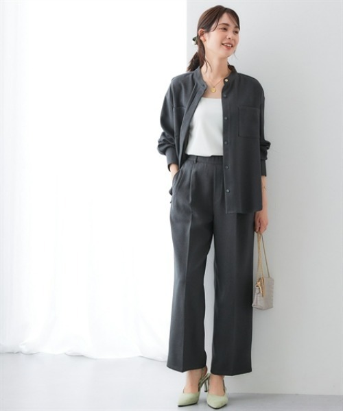 7days Life Styling(セブンデイズライフスタイリング)の「ウール調 バンドカラーシャツ (洗濯機OK)(シャツ/ブラウス・レディース・チャコール/チェック・3L/LL/L/M)」の6枚目の写真