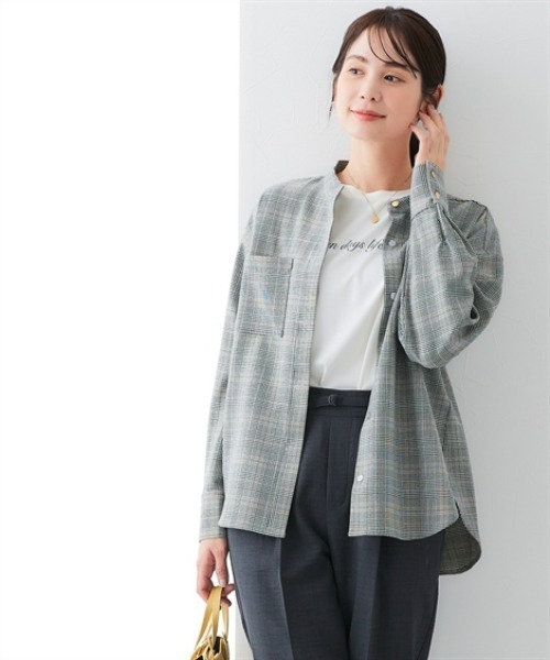 7days Life Styling(セブンデイズライフスタイリング)の「ウール調 バンドカラーシャツ (洗濯機OK)(シャツ/ブラウス・レディース・チャコール/チェック・3L/LL/L/M)」の7枚目の写真