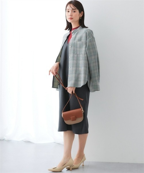 7days Life Styling(セブンデイズライフスタイリング)の「ウール調 バンドカラーシャツ (洗濯機OK)(シャツ/ブラウス・レディース・チャコール/チェック・3L/LL/L/M)」の9枚目の写真