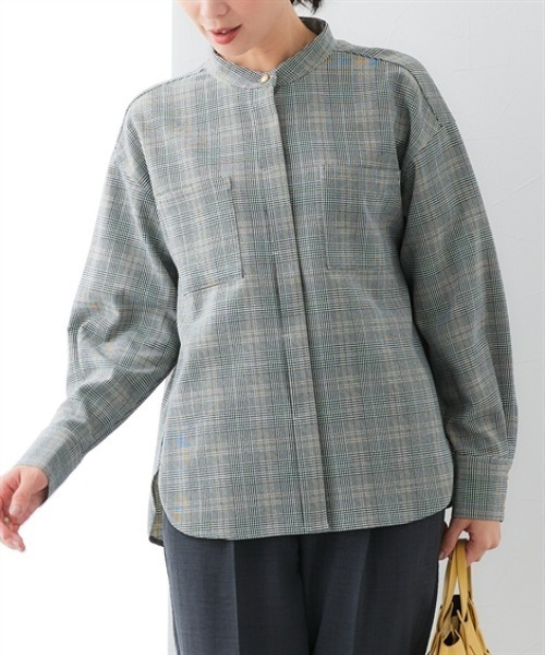 7days Life Styling(セブンデイズライフスタイリング)の「ウール調 バンドカラーシャツ (洗濯機OK)(シャツ/ブラウス・レディース・チャコール/チェック・3L/LL/L/M)」の10枚目の写真