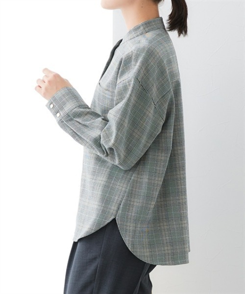 7days Life Styling(セブンデイズライフスタイリング)の「ウール調 バンドカラーシャツ (洗濯機OK)(シャツ/ブラウス・レディース・チャコール/チェック・3L/LL/L/M)」の11枚目の写真
