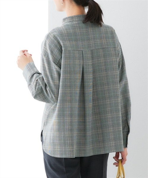 7days Life Styling(セブンデイズライフスタイリング)の「ウール調 バンドカラーシャツ (洗濯機OK)(シャツ/ブラウス・レディース・チャコール/チェック・3L/LL/L/M)」の12枚目の写真