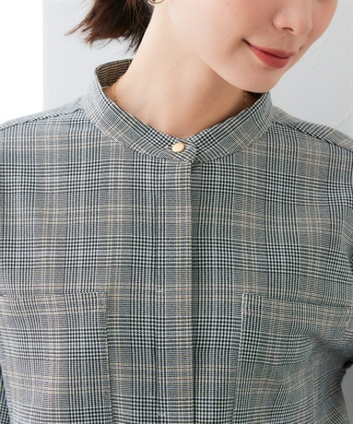 7days Life Styling(セブンデイズライフスタイリング)の「ウール調 バンドカラーシャツ (洗濯機OK)(シャツ/ブラウス・レディース・チャコール/チェック・3L/LL/L/M)」の13枚目の写真