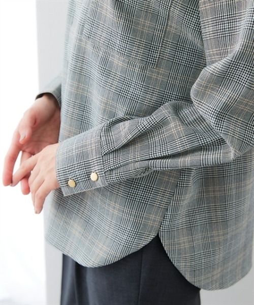 7days Life Styling(セブンデイズライフスタイリング)の「ウール調 バンドカラーシャツ (洗濯機OK)(シャツ/ブラウス・レディース・チャコール/チェック・3L/LL/L/M)」の14枚目の写真