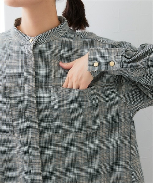 7days Life Styling(セブンデイズライフスタイリング)の「ウール調 バンドカラーシャツ (洗濯機OK)(シャツ/ブラウス・レディース・チャコール/チェック・3L/LL/L/M)」の16枚目の写真
