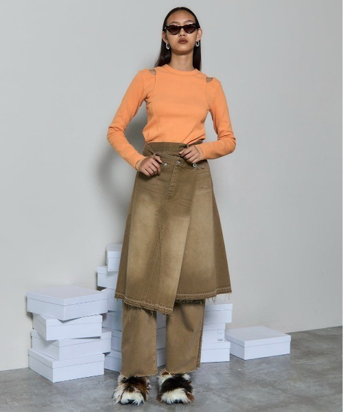 MAISON SPECIAL（メゾンスペシャル）の「Shoulder Slit Ribbed Tops/ショルダースリットリブトップス（Tシャツ/カットソー・レディース・ホワイト/ブラック/ブルー/オレンジ・FREE）」の9枚目の写真