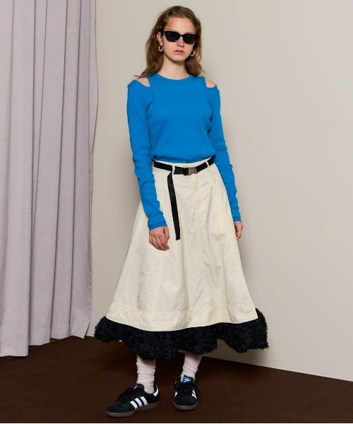 MAISON SPECIAL（メゾンスペシャル）の「Shoulder Slit Ribbed Tops/ショルダースリットリブトップス（Tシャツ/カットソー・レディース・ホワイト/ブラック/ブルー/オレンジ・FREE）」の8枚目の写真