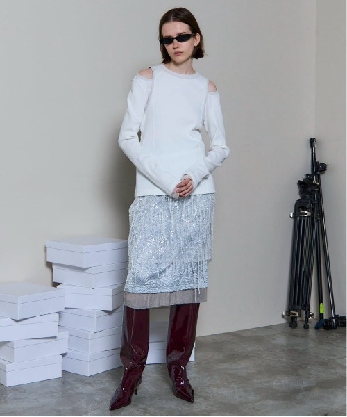 MAISON SPECIAL（メゾンスペシャル）の「Shoulder Slit Ribbed Tops/ショルダースリットリブトップス（Tシャツ/カットソー・レディース・ホワイト/ブラック/ブルー/オレンジ・FREE）」の7枚目の写真