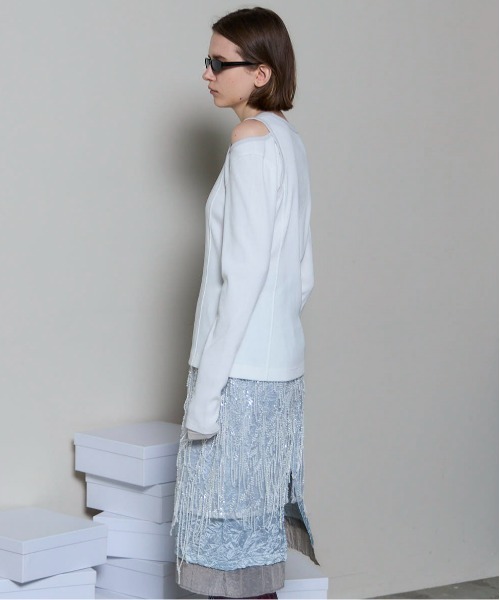 MAISON SPECIAL（メゾンスペシャル）の「Shoulder Slit Ribbed Tops/ショルダースリットリブトップス（Tシャツ/カットソー・レディース・ホワイト/ブラック/ブルー/オレンジ・FREE）」の11枚目の写真