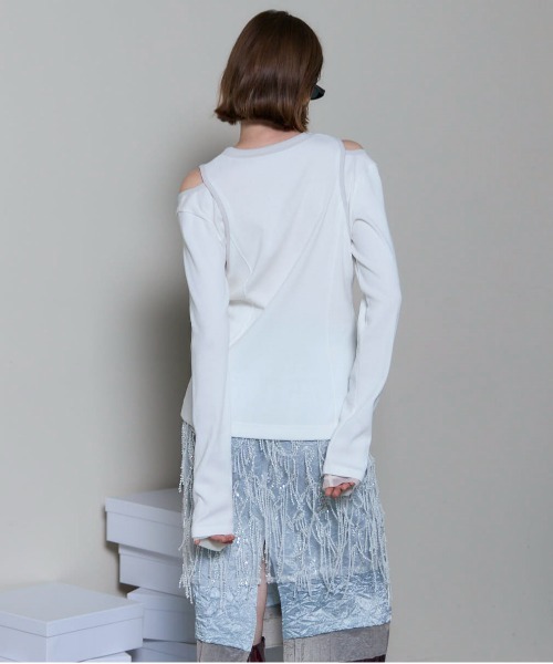 MAISON SPECIAL（メゾンスペシャル）の「Shoulder Slit Ribbed Tops/ショルダースリットリブトップス（Tシャツ/カットソー・レディース・ホワイト/ブラック/ブルー/オレンジ・FREE）」の12枚目の写真