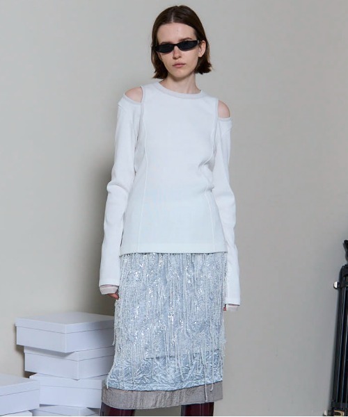 MAISON SPECIAL（メゾンスペシャル）の「Shoulder Slit Ribbed Tops/ショルダースリットリブトップス（Tシャツ/カットソー・レディース・ホワイト/ブラック/ブルー/オレンジ・FREE）」の10枚目の写真