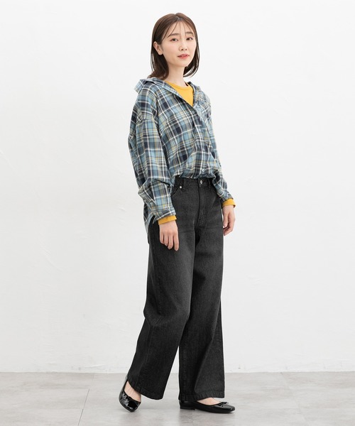 Honeys(ハニーズ)の「ゆるチェックシャツ(シャツ/ブラウス・レディース・ブラック系その他/ベージュ系その他/ブルー系その他3/ライトグリーン系/ネイビー系・LL/L/S/M)」の6枚目の写真