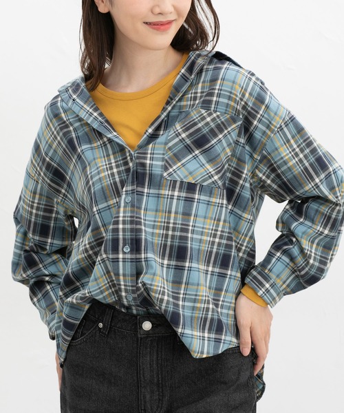 Honeys(ハニーズ)の「ゆるチェックシャツ(シャツ/ブラウス・レディース・ブラック系その他/ベージュ系その他/ブルー系その他3/ライトグリーン系/ネイビー系・LL/L/S/M)」の8枚目の写真