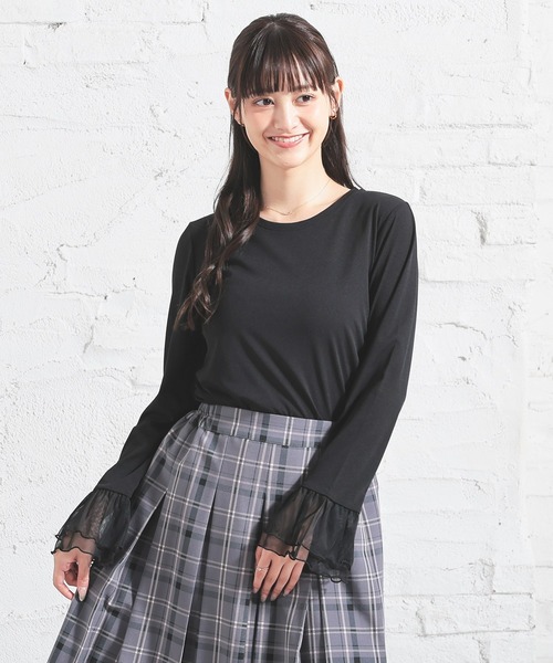 Honeys(ハニーズ)の「袖口チュール使いトップス(Tシャツ/カットソー・レディース・グレー/ブラック/ホワイト・L/LL/M/S)」の19枚目の写真