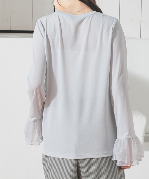 Honeys(ハニーズ)の「袖口チュール使いトップス(Tシャツ/カットソー・レディース・グレー/ブラック/ホワイト・L/LL/M/S)」の9枚目の写真