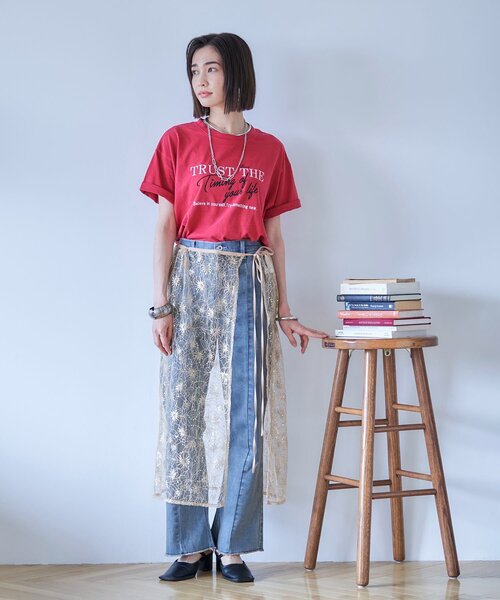 Remind me and forever(リマインドミーアンドフォーエバー)の「【nane】コーデのアクセントに、レースラップスカート(スカート・レディース・ゴールド/ブラック・FREE)」の3枚目の写真