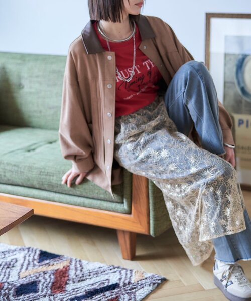 Remind me and forever(リマインドミーアンドフォーエバー)の「【nane】コーデのアクセントに、レースラップスカート(スカート・レディース・ゴールド/ブラック・FREE)」の6枚目の写真