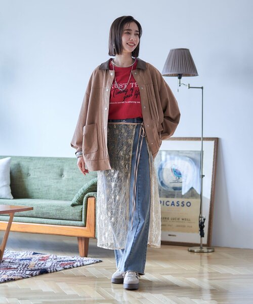 Remind me and forever(リマインドミーアンドフォーエバー)の「【nane】コーデのアクセントに、レースラップスカート(スカート・レディース・ゴールド/ブラック・FREE)」の8枚目の写真